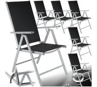 TecTake® Conjunto de 6 Sillas Jardín Exterior de Aluminio, con Ruedas y Respaldo Regulable, Conjunto Sillas Terraza Resistentes a la Intemperie, Malla Transpirable, Fácil Limpieza - Plata
