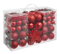 Tectake - Conjunto de 86 bolas de Navidad rojas 84 bolas de Navidad rojas, incluyendo cadena de perlas y estrella Bolas en tres tamaños diferentes Superficie: mate, brillante o con brillantina