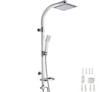 tectake® Conjunto de Ducha con Rociador de Hidromasaje con Grifo Ducha, Duchas de Baño con Alcachofa con Junta Esférica, Bandeja y Barra Regulable, Columna Hidromasaje - Gris