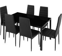 TecTake® Conjunto de Mesa y 6 Sillas de Comedor, Atractivo Diseño, Alto Confort, Tablero de Vidrio, Sillas Comedor Modernas, Sillas de Cocina, Muebles Salon Modernos - Negro/Negro