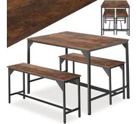 tectake® Conjunto de Mesa y Bancos, Estilo Industrial Minimalista, Mesa de Comedor con Banco, Muebles para Salón y Cocina, Marco de Acero y Madera con Revestimiento en Polvo, Fácil Montaje - Oscuro