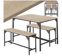 TecTake® Conjunto de Mesa y Bancos, Estilo Industrial Minimalista, Mesa de Comedor con Banco, Muebles para Salón y Cocina, Marco de Acero y Madera con Revestimiento en Polvo, Fácil Montaje - Claro