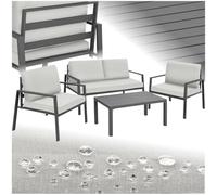 tectake® Conjunto de Muebles de Jardín 4 Piezas, 2 Sillones con Cojines Extragruesos, Muebles Jardin Exterior, Sofa Jardin y Mesa, Estructura Robusto Impermeable, Muebles Terraza Exterior - Gris Claro