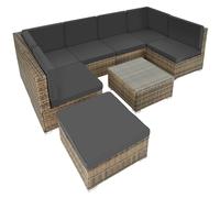 Tectake - Conjunto de muebles de ratán Venecia, Apariencia trenzada de alta calidad, 6 asientos y 1 taburete con cojines extraíbles impermeables, 1 mesa con tablero de cristal
