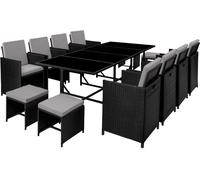 Tectake Conjunto de ratán 12 plazas polietileno acer gris negro