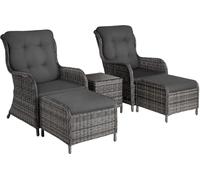 Tectake Conjunto de ratán, 2 sillones, 2 taburetes, cojines, 1 mesa, gris