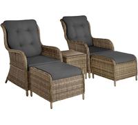 Tectake Conjunto de ratán, 2 sillones, 2 taburetes, cojines, 1 mesa, natural