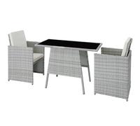 TecTake® Conjunto Jardín Exterior de Ratán y Aluminio, Muebles Jardín Exterior Resistente a la Intemperie, 2 Sillas con Cojines, Mesa Cristal, Apilable, Fundas Extraíbles - Natural