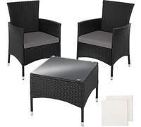 Tectake Conjunto de ratán para 2 personas con 2 juegos de fundas, negro