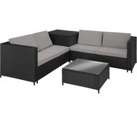 Tectake Conjunto de ratán para 4 personas, caja de almacenaje, negro/gris
