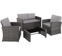 Tectake Conjunto de ratán para 4 personas y resistente, gris/gris claro