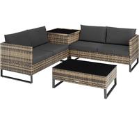 tectake® Conjunto Jardín de Ratán con Cojines Gruesos, Muebles Jardín Exterior 2 Sofás, 1 Mesa Cristal, 1 Caja Almacenamiento, Conjunto Terraza Resistente a la Intemperie, Estructura Acero - natural