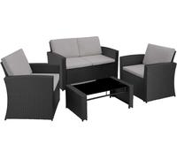 Tectake Conjunto de ratán para 4 personas y resistente, negro/gris