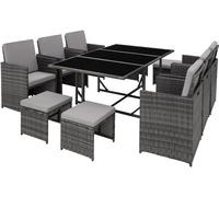 Tectake Conjunto de ratán para 6-10 personas, funda impermeable, gris