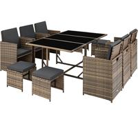 Tectake Conjunto de ratán para 6-10 personas, funda impermeable, natural