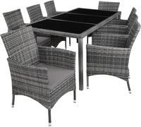 Tectake Conjunto de ratán para 8 personas, sillas y mesa, gris jaspeado/gris