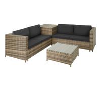 TecTake® Conjunto Jardín de Ratán Combinable con Cojines de Grosor 8 cm, Conjunto Terraza en Acero y Resistente a la Intemperie, Muebles Jardín Exterior 2 Sofás, 1 Mesa, 1 Caja Almacenaje - Negro/Gris