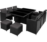 TecTake® Conjunto Jardín Exterior de Ratán y Aluminio, Muebles Jardín Exterior Resistentes a la Intemperie, para hasta 10 Personas, con 2 Juegos de Fundas y Funda Protectora - Negro