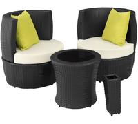 Tectake Conjunto de ratán y aluminio, 2 sillones, 1 mesa, 1 florero, negro