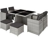 TecTake® Conjunto Jardín Exterior de Ratán y Aluminio, Muebles Jardín Exterior Resistentes a la Intemperie, para hasta 8 Personas, con 2 Juegos de Fundas y Funda Protectora - Gris Claro