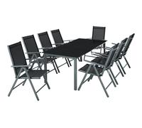 Tectake Conjunto mesa y sillas para 8 personas de aluminio y acero antracita