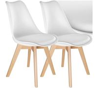 TecTake® Conjunto de sillas de Comedor Modernas, Acolchado, ergonómica, Patas de Madera, Silla nordica, Silla Cocina, fácil de Limpiar, Silla Comedor Madera, sillas Comedor Modernas - 2 Sillas Blanco