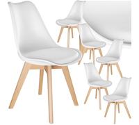 TecTake® Conjunto de sillas de Comedor Modernas, Acolchado, ergonómica, Patas de Madera, Silla nordica, Silla Cocina, fácil de Limpiar, Silla Comedor Madera, sillas Comedor Modernas - 6 Sillas Blanco