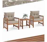 TecTake® Conjunto de Terraza 3 Piezas, Sillas Jardin Exterior, Sillon jardín, Muebles de Salon, cojín XXL extraíble, Silla Ratan, Resistente al Clima, Mueble terraza - 2 Sillones 1 Mesa