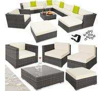 TecTake® Conjunto Jardín Combinable en Ratán y Aluminio, con Cojines de Grosor 10 cm, Conjunto Terraza Resistente a la Intemperie, Muebles Jardín Exterior 12 Plazas, Fundas Extraíbles - Gris