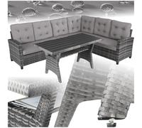 TecTake® Conjunto Jardín de Ratán Combinable con Cojines 9 cm, Conjunto Terraza Resistente a la Intemperie, Muebles Jardín Exterior 2 Sofás, 1 Sofá Esquinero, 1 Mesa con Pies Ajustables - Gris