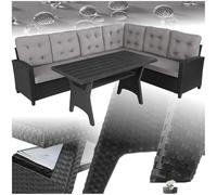 TecTake® Conjunto Jardín de Ratán Combinable con Cojines 9 cm, Conjunto Terraza Resistente a la Intemperie, Muebles Jardín Exterior 2 Sofás, 1 Sofá Esquinero, 1 Mesa con Pies Ajustables - Negro