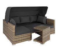 TecTake® Conjunto Jardín de Ratán con Cojines 10 cm, Muebles Jardín Exterior 2 Sofás, 2 Sillones, 1 Taburete, Conjunto Terraza Resistente a la Intemperie, Respaldo Ajustable, Sin Montaje - Natural