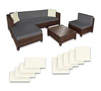 TecTake® Conjunto Jardín de Ratán con Cojines y 2 Juegos de Fundas, Conjunto Terraza Resistente a la Intemperie, Muebles Jardín Exterior 4 Sillones, 1 Mesa, 1 Puf, con Tornillos Acero - Negro/marrón