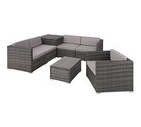 TecTake® Conjunto Jardín de Ratán, Muebles Jardín Exterior 5 Sillones, 1 Mesa con Cristal, 1 Caja Almacenamiento, Conjunto Terraza Resistente a la Intemperie, con Cojines, Estructura en Acero - Gris