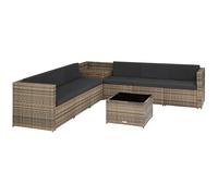 tectake® Conjunto Jardín de Ratán, Muebles Jardín Exterior 6 Sillones, 1 Mesa Cristal, 1 Baúl Almacenamiento, Conjunto Terraza Resistente a la Intemperie, con Cojines, Estructura en Acero - Natural