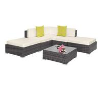 TecTake® Conjunto Jardín en Ratán y Aluminio con Cojines de 10 cm, Conjunto Terraza Resistente a la Intemperie, Muebles Jardín Exterior 3 Sillones, 1 Puf, 1 Mesa con Cristal, Fundas Extraíbles - Gris