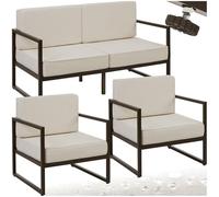 TecTake® Conjunto Jardín Exterior de Acero, Sillones Terraza con Acolchado Grueso, Sillas Jardín con Pies Ajustables, Muebles Jardín Exterior, Fundas Repelentes al Agua, Sofás para Jardín - 4 plazas