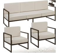 TecTake® Conjunto Jardín Exterior de Acero, Sillones Terraza con Acolchado Grueso, Sillas Jardín con Pies Ajustables, Muebles Jardín Exterior, Fundas Repelentes al Agua, Sofás para Jardín - 5 plazas