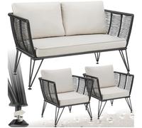 TecTake® Conjunto Jardin Exterior de Ratán con Sofa Exterior y Sillones de Jardin, Cojines Gruesos de 8 cm, Muebles de Jardin, Resistente a Intemperie, Sofa Ratan y Butacas Jardin - 2 Sillas, 1 Sofá