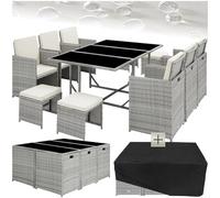 tectake® Conjunto Jardín Exterior de Ratán y Acero, Agrupable en Cubo, Muebles Jardín Exterior Resistente a la Intemperie, para 6-10 Personas, Fundas Extraíbles y Funda Protectora - Gris Claro