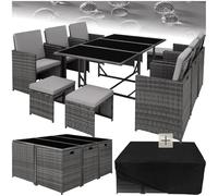 TecTake® Conjunto Jardín Exterior de Ratán y Acero, Agrupable en Cubo, Muebles Jardín Exterior Resistente a la Intemperie, para 6-10 Personas, Fundas Extraíbles y Funda Protectora - Gris Claro