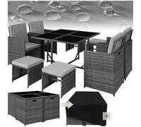 TecTake® Conjunto Jardín Exterior de Ratán y Acero, Compacto y Agrupable en Cubo, Muebles Jardín Exterior Resistente a la Intemperie, para 4-8 Personas, Fundas Extraíbles y Funda Protectora - Gris