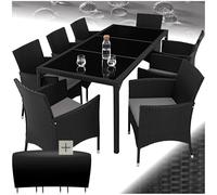 tectake® Conjunto Jardín Exterior de Ratán y Acero con Cojines, Muebles Jardín Exterior Resistentes a Intemperie, para hasta 8 Personas, Fácil Limpieza, 2 Fundas + 1 Protectora - Negro/Gris