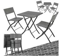 TecTake® Conjunto Jardín Exterior de Ratán y Acero para 2 Personas, Muebles Jardín Exterior Resistentes a Intemperie, 2 Sillas y 1 Mesa, con Topes de Plástico, Plegable, Ligero y Compacto - Gris