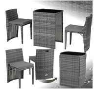 TecTake® Conjunto Jardín Exterior de Ratán y Acero, Muebles Jardín Exterior Resistente a la Intemperie, 2 Sillas con Cojines, Mesa Cristal, Agrupable, Fácil Montaje y Limpieza - Gris