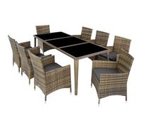TecTake® Conjunto Jardín Exterior de Ratán y Aluminio, Muebles Jardín Exterior Resistente a la Intemperie, 8 Sillas con Cojines, 1 Mesa con Cristal, 2 Juegos de Fundas y Funda Protectora - Natural