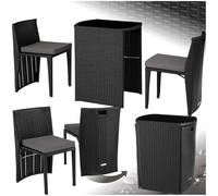 TecTake® Conjunto Jardín Exterior de Ratán y Acero, Muebles Jardín Exterior Resistente a la Intemperie, 2 Sillas con Cojines, Mesa Cristal, Agrupable, Fácil Montaje y Limpieza - Negro