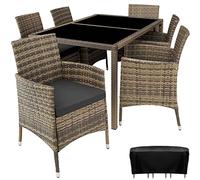 tectake® Conjunto Jardín Exterior de Ratán y Aluminio, Muebles Jardín Exterior Resistentes a Intemperie, para hasta 6 Personas, con Tornillos de Acero INOX. y Funda Protectora - Natural