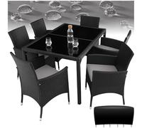 tectake® Conjunto Jardín Exterior de Ratán y Aluminio, Muebles Jardín Exterior Resistentes a Intemperie, para hasta 6 Personas, con Tornillos de Acero INOX. y Funda Protectora - Negro/Gris