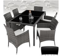 TecTake® Conjunto Jardín Exterior de Ratán y Aluminio, Muebles Jardín Exterior Resistentes a Intemperie, para hasta 6 Personas, con Tornillos de Acero INOX. y Funda Protectora - Gris